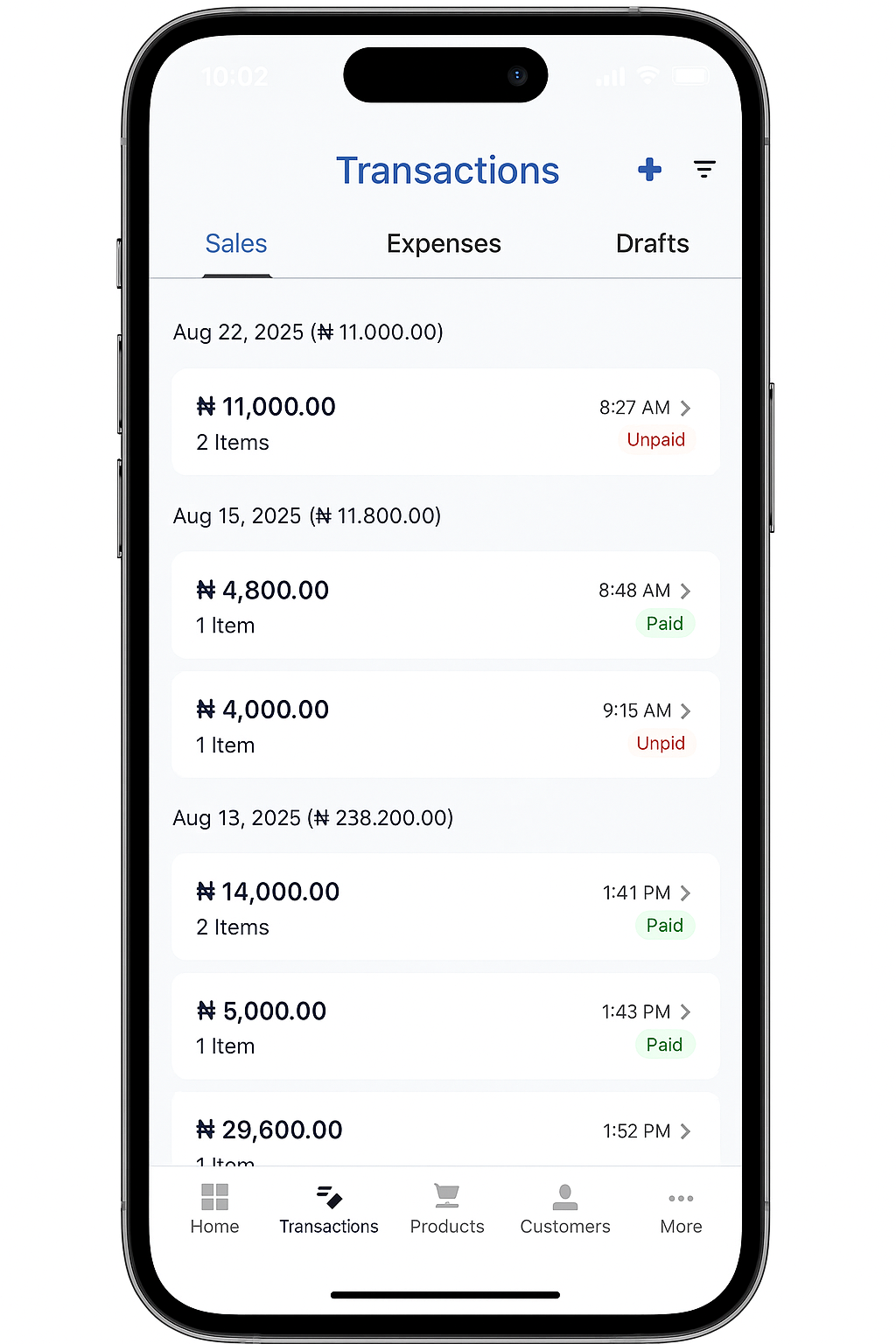 POSA Mobile App - Transactions